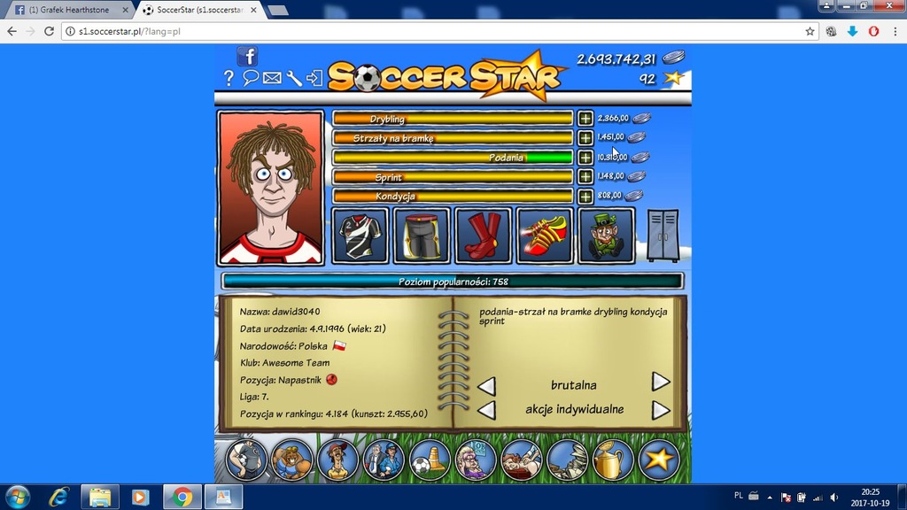 Konto Soccerstar poziom popularności 758