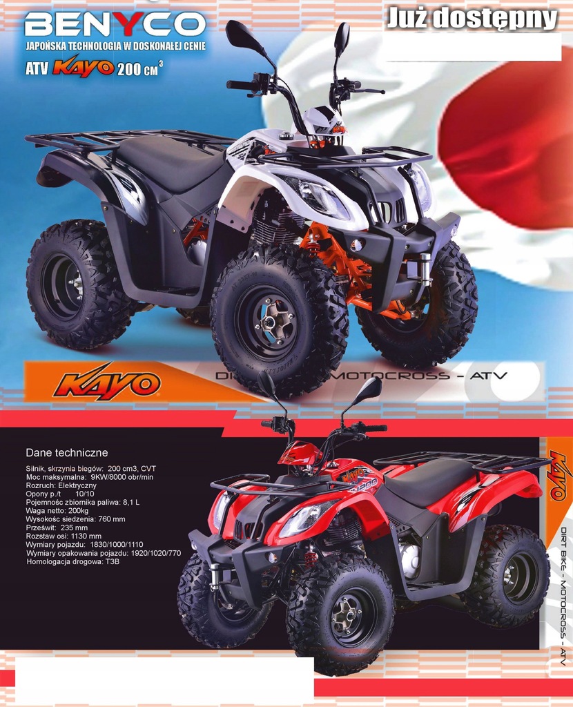 QUAD ATV KAYO 200 250 CM Z HOMOLOGACJĄ DOWÓZ RATY