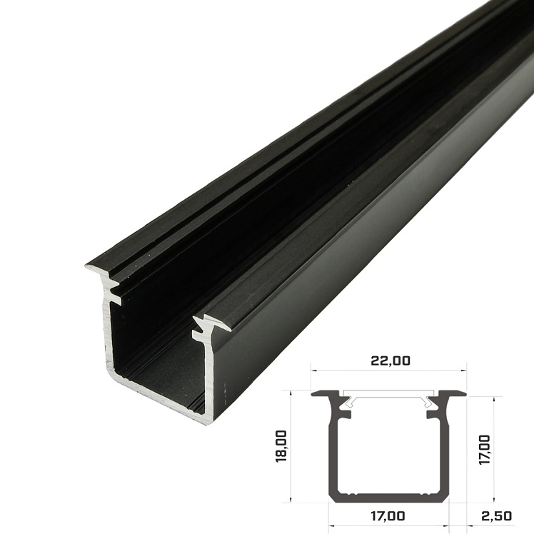 Profil aluminiowy G taśmy led czarny 2m Głęboki
