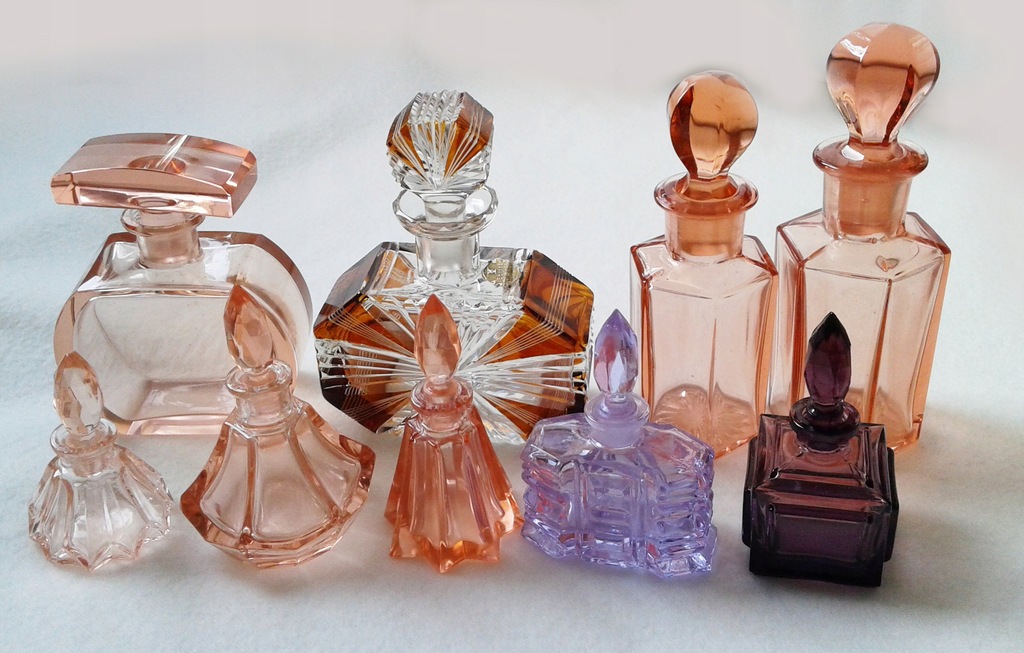 Karafki szklane kolorowe różowe - zestaw -kolekcja