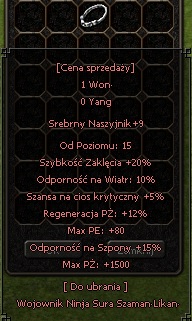 Metin2 Tortuga Naszyjnik Srebrny +9 5 bon