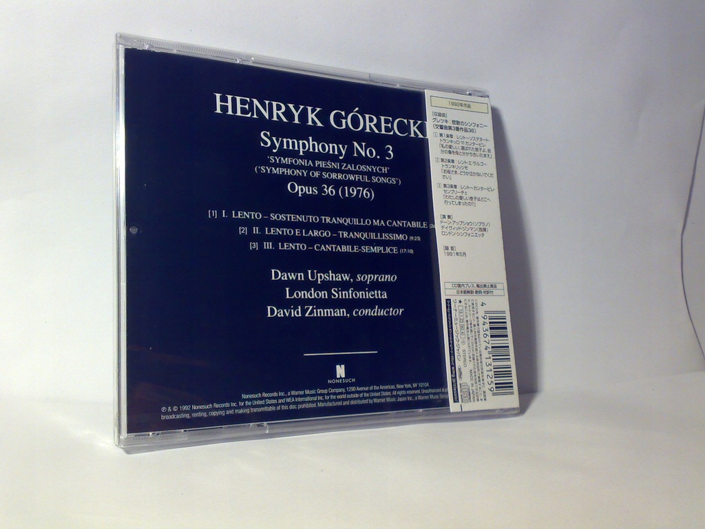 Henryk Gorecki symphony 3 Upshaw CD JAPAN od ręki - 7483001142 ...