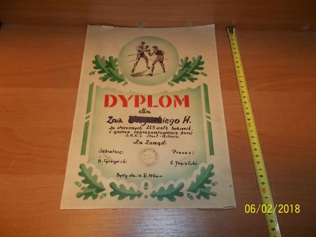 START ASTORIA BYDGOSZCZ 1960-BOKS DYPLOM SPORTOWY