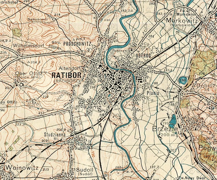 mapa racibórz RACIBÓRZ / KIETRZ :: mapa wojskowa WIG 1933   7691783086 