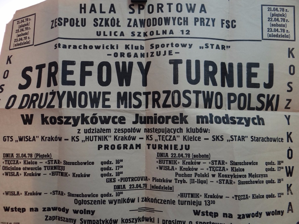 AFISZ STAR STARACHOWICE 1978 WISŁA KOSZYKÓWKA