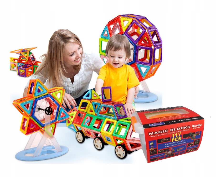 Klocki magnetyczne MAGWORLD edukacyjne 117szt Z215