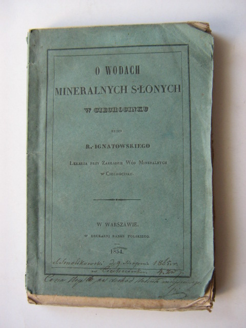IGNATOWSKI O wodach mineralnych CIECHOCINEK 1854