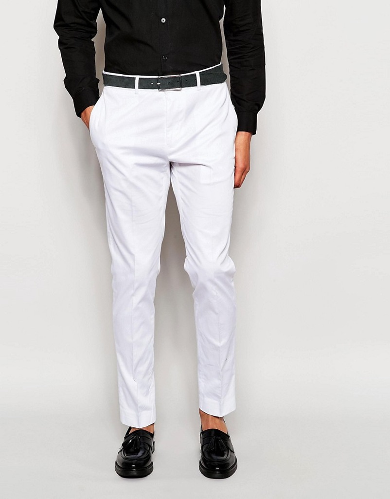 Spodnie białe skinny bawełna satyna W34 L32
