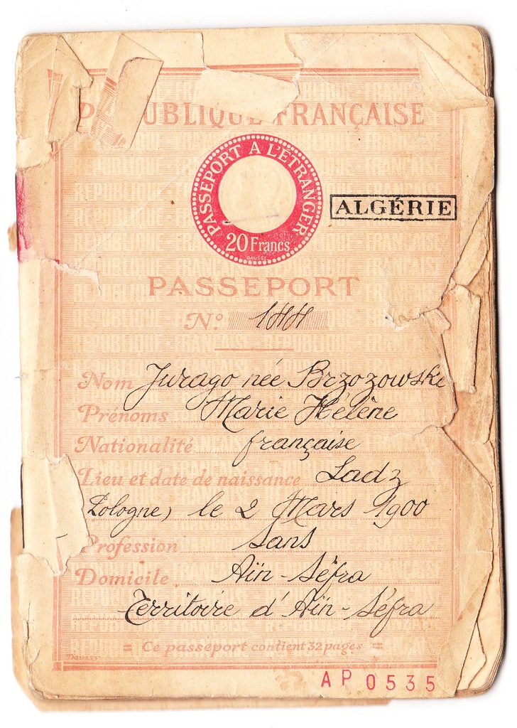 Paszport francuski PASSEPORT 1935 Algieria
