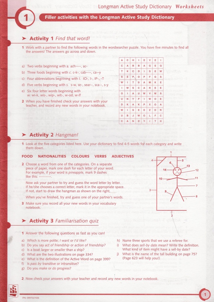 LONGMAN ACTIVE STUDY DICTIONARY worksheets