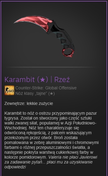 Nóż Karambit Rzeź mw CSGO