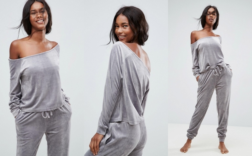 33E022__D18 BLUZA ODKRYTE RAMIONA CASUAL WELUR__46