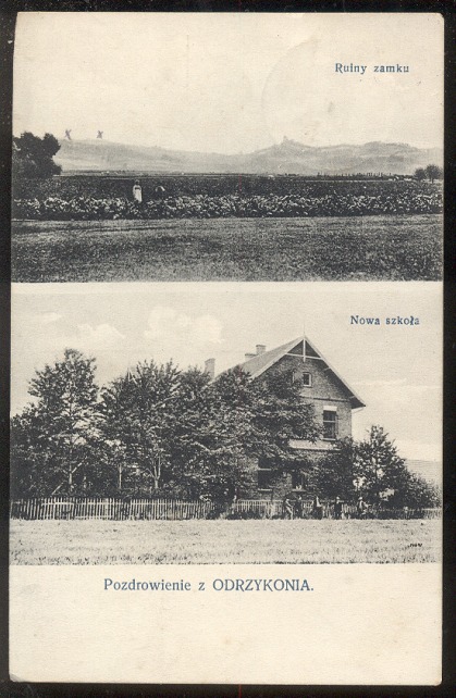 1915 ODRZYKOŃ, POW.KROSNO - SZKOŁA, RUINY ZAMKU