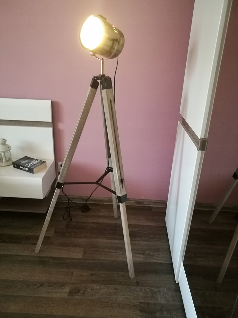 LAMPA PODŁOGOWA STOJĄCA TRÓJNÓG DREWNO LOFT STATYW - 7491991123