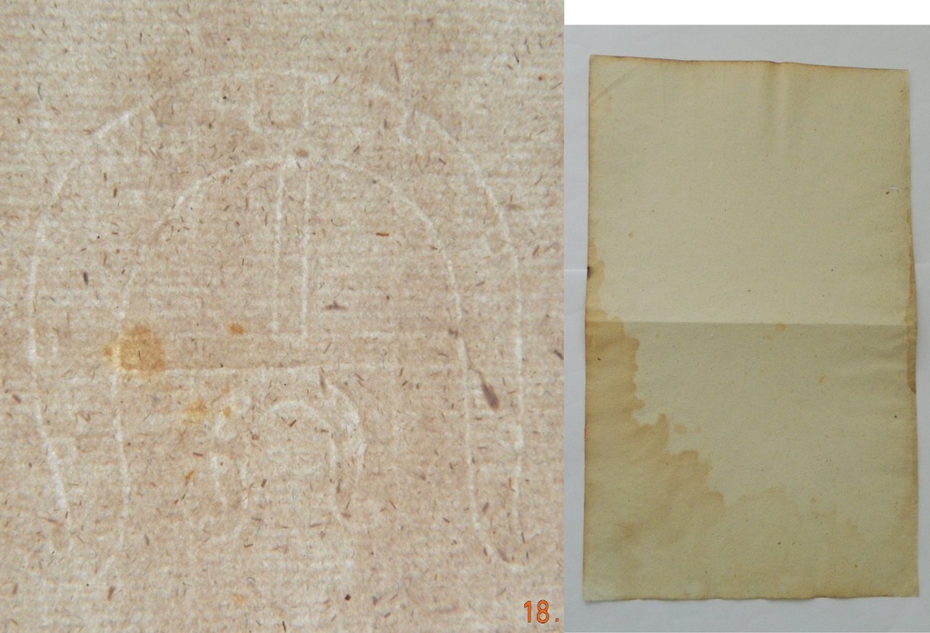 Stary papier czerpany 1751 Filigran 2 podkowy 31