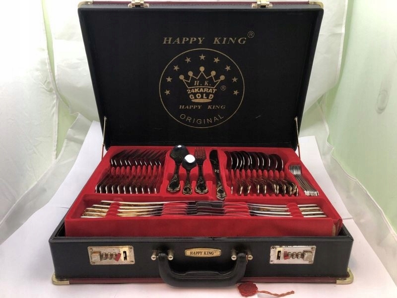 SZTUĆCE HAPPY KING 84CZ. ZŁOCONE 24 CT WALIZKA