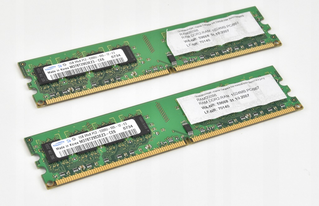 Pamięć RAM 2GB Samsung 2x1GB DDr2 PC2-5300U 667MHz