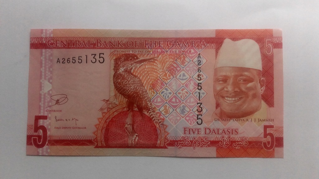 Banknot 5 dalasis Gambia UNC.