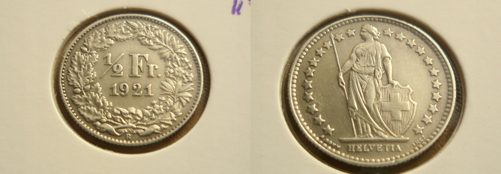 1/2 frank 1921 Szwajcaria moneta srebrna STAN !!