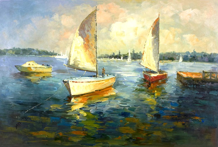 Obraz olejny pejzaż mazury żagle 60x90