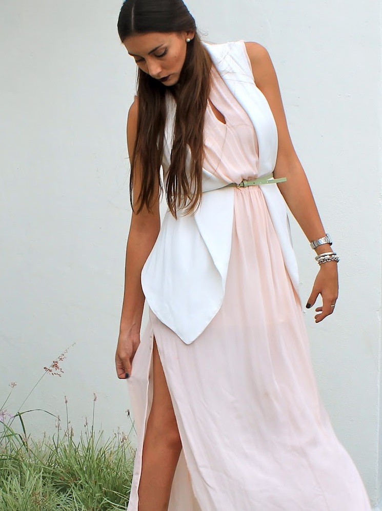 Sukienka Massimo Dutti MAXI PASTEL NUDE *XL*