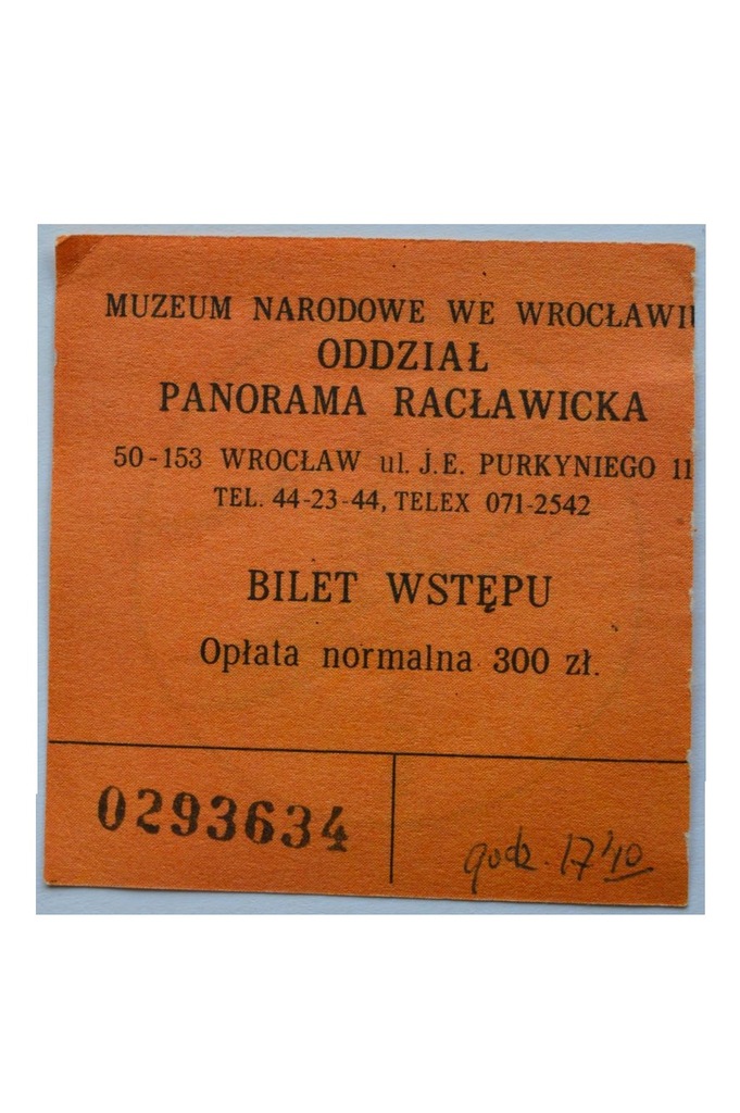 BILET WSTĘPU 1985-PANORAMA RACŁAWICKA