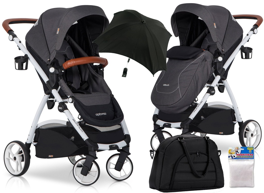 WÓZEK SPACEROWY EASY-GO OPTIMO TORBA PARASOL MOSKI