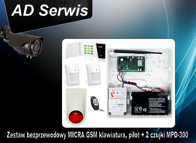 Zestaw alarmowy bezprzewodowy MICRA GSM LED, pilot