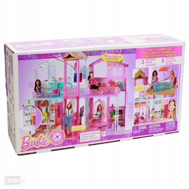 Domek dla lalek Barbie 3 Poziomy z wyposaż. DLY32