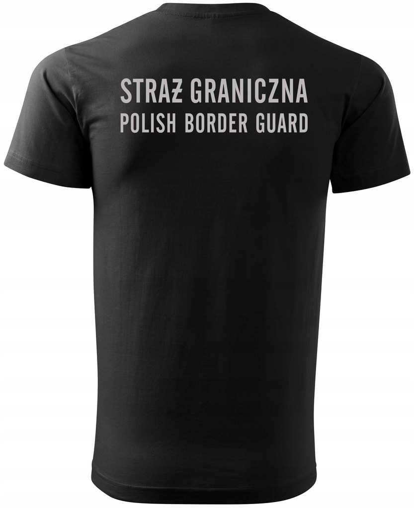 T-SHIRT CZARNY STRAŻ GRANICZNA ODBLASK NAPIS PLECY