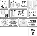 Láncvezető láncfűrészekhez 16&quot; 3/8&quot; 0,05&quot; 56 P YT-84935 YATO Termék tömege egységcsomagolással együtt 0.7 kg