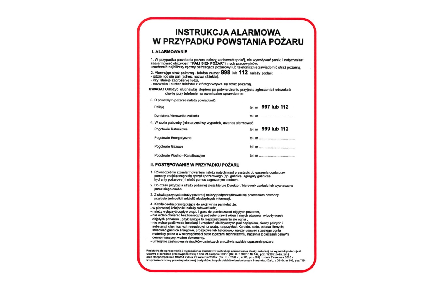 Instrukcja ALARM W PRZYPADKU POWSTANIA POŻARU 7437027878 Allegro.pl