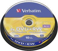 PŁYTY DVD+RW VERBATIM 4.7GB WIELOKROTNY ZAPIS 10sz
