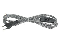 Opletený kábel so zástrčkou a prepínačom 2x0,75 bielo čierny zebra cikcak