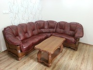 Kožený roh Roma + dubová lavica dubový nábytok