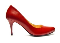 Piękne pantofle czerwony lico 7 cm 100% skóra 38