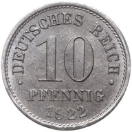 Nemecko 10 Pfennig 1922 F Železo - mince s rolkom