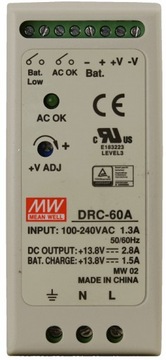 Буферный источник питания DIN Mean Well DRC-60A 12 В 2,8 А