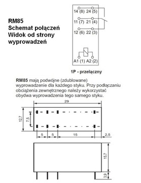 RELPOL RM85 СИЛОВОЕ РЕЛЕ 12 В постоянного тока 16 А 1 П JQX-115