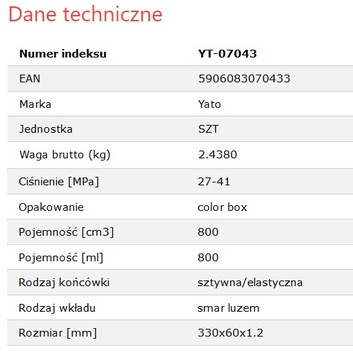 YATO SMAROWNICA TAWOTNICA RĘCZNA 800CC 27-41 WZMOCNIONA YATO YT-07043