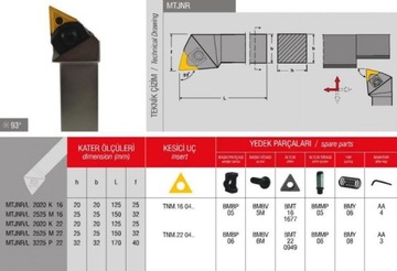 NÓŻ TOKARSKI 25mm 25x25 MTJNR 2525 M16 Vorgen NA PŁYTKI TNMG TNMM 1604