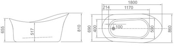 СВОБОДНОСТОЯЩАЯ ванна МИМИР 180х86 + СИФОН CLICK-CLACK