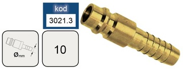 Złącze mosiężne na wąż 10mm 3021.3