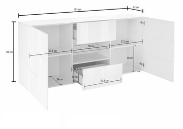 Белый лакированный итальянский глянцевый комод с ящиками 181x84 см Quatro