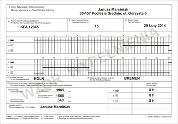 Табель учета рабочего времени водителя - KONTROLLBUCH GERMANY