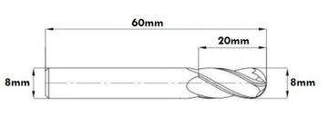 ТВЕРДОСПЛАВНАЯ ФРЕЗА 8x20x8x60 мм 45 футов 2F HRC45