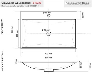 Маленькая встраиваемая раковина SLIM 50x36 с большой чашей