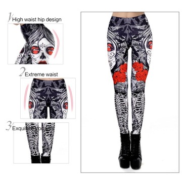 WYSZCZUPLAJĄCE LEGGINSY 3D Róża czaszka S