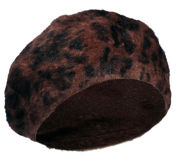 ASOS czapka beret angora leopard one size