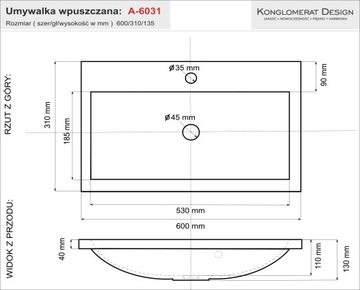 Маленькая узкая умывальник 60х31 Alte 60 Белый Встраиваемый